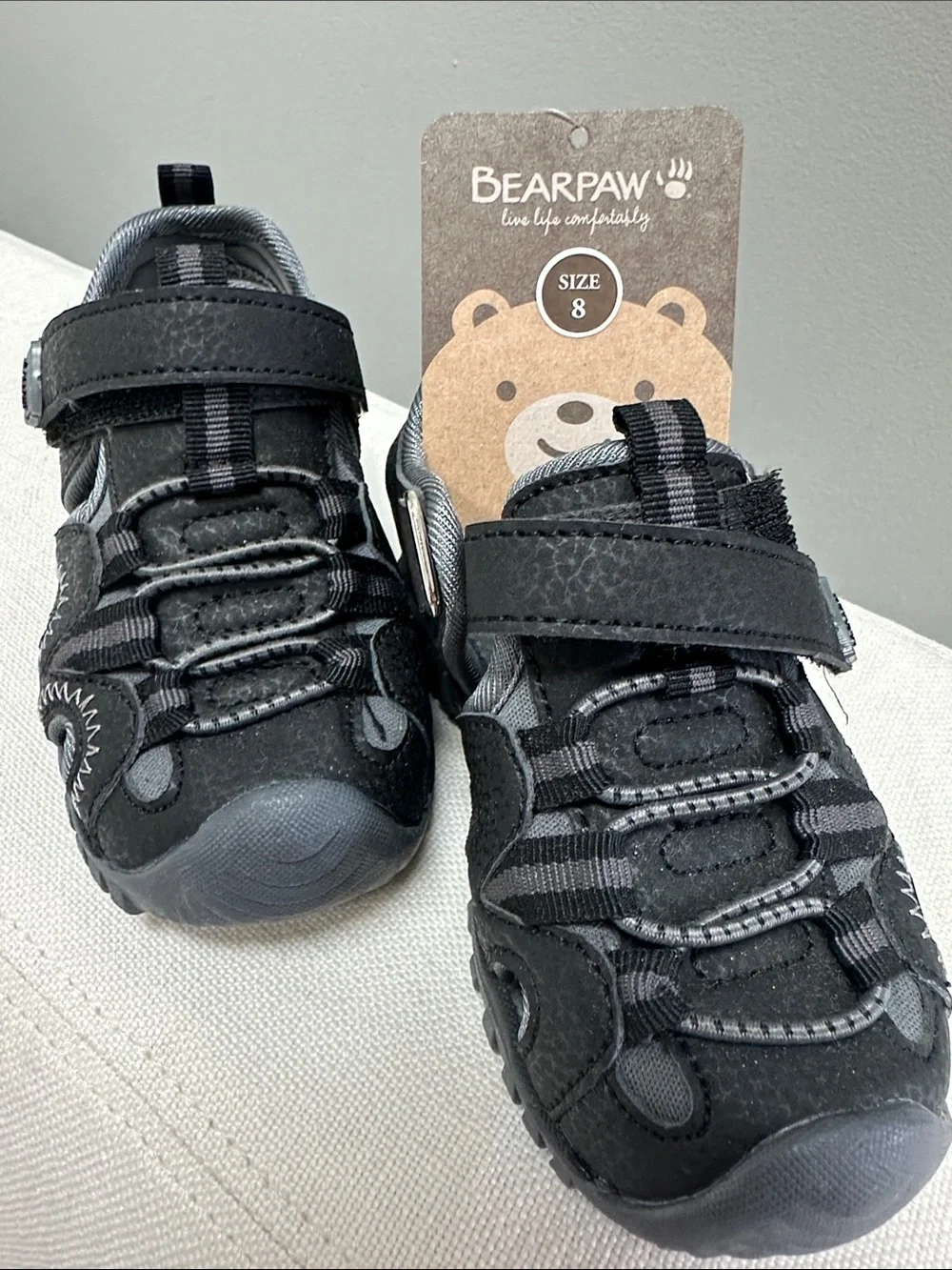 BearPaw Kids Black and Gray Velcro Shoes